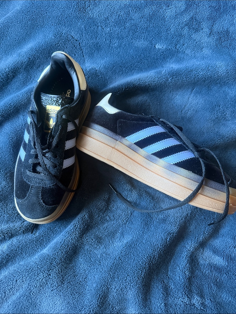 adidas Black Suede Sneakers with light purple Stripes and Gum Outsole - Picture 3 of 7